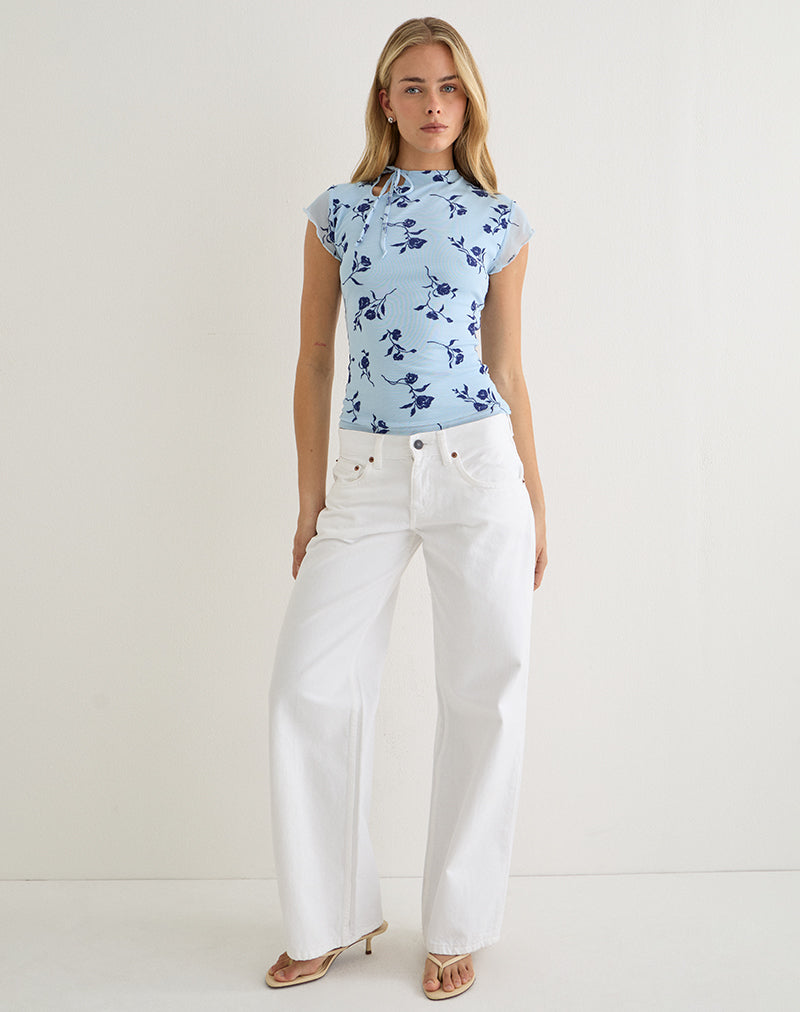 Jiwon Keyhole Top in Thin Leafy Blue