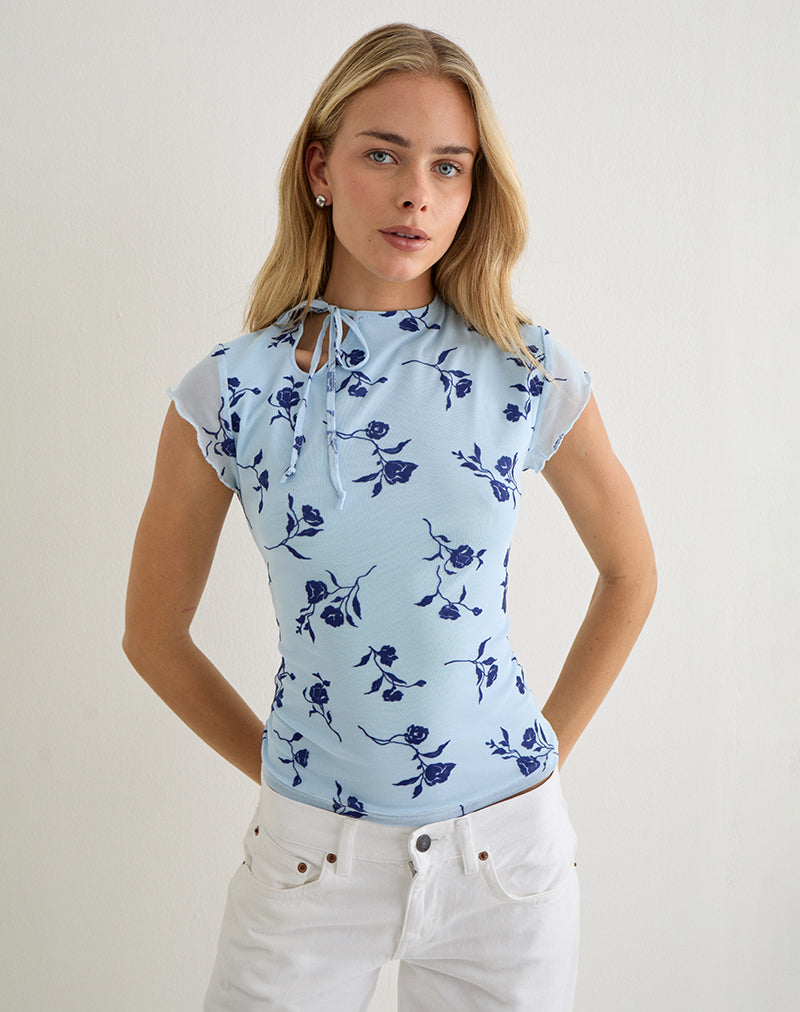 Jiwon Keyhole Top in Thin Leafy Blue