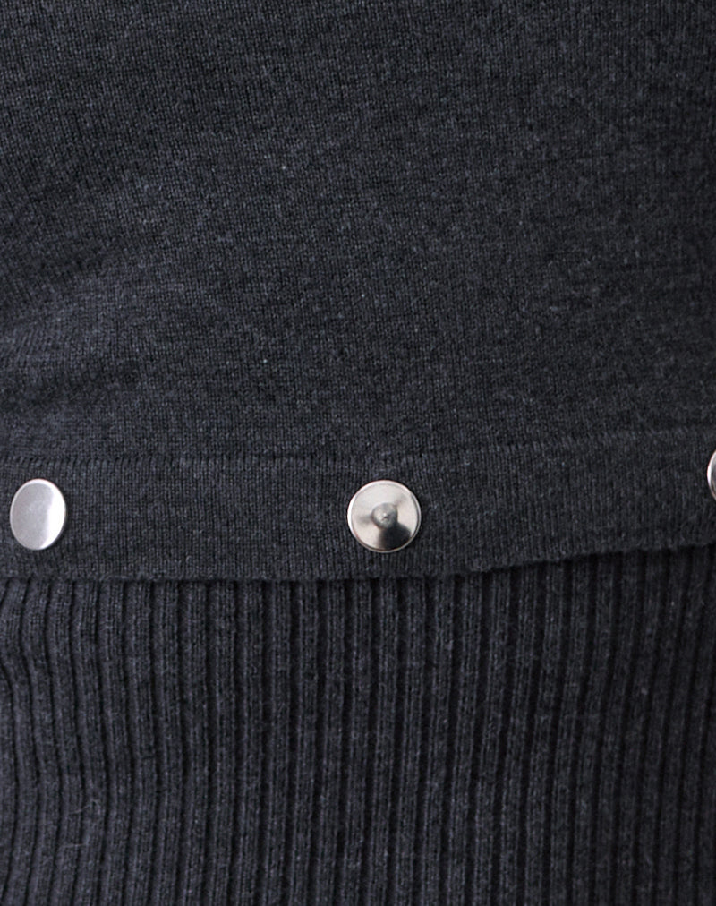 Josa Long Sleeve Knit Top in Dark Charcoal with Studs