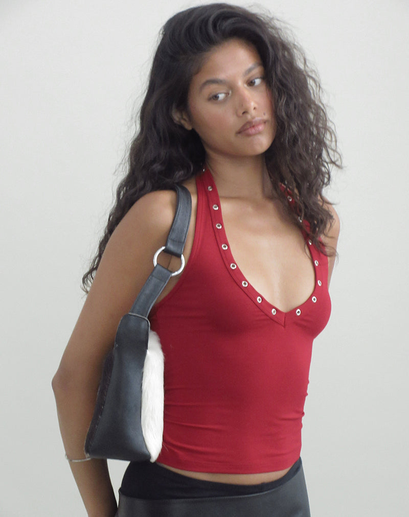 Jugo Halterneck Top in Adrenaline Red with Eyelets