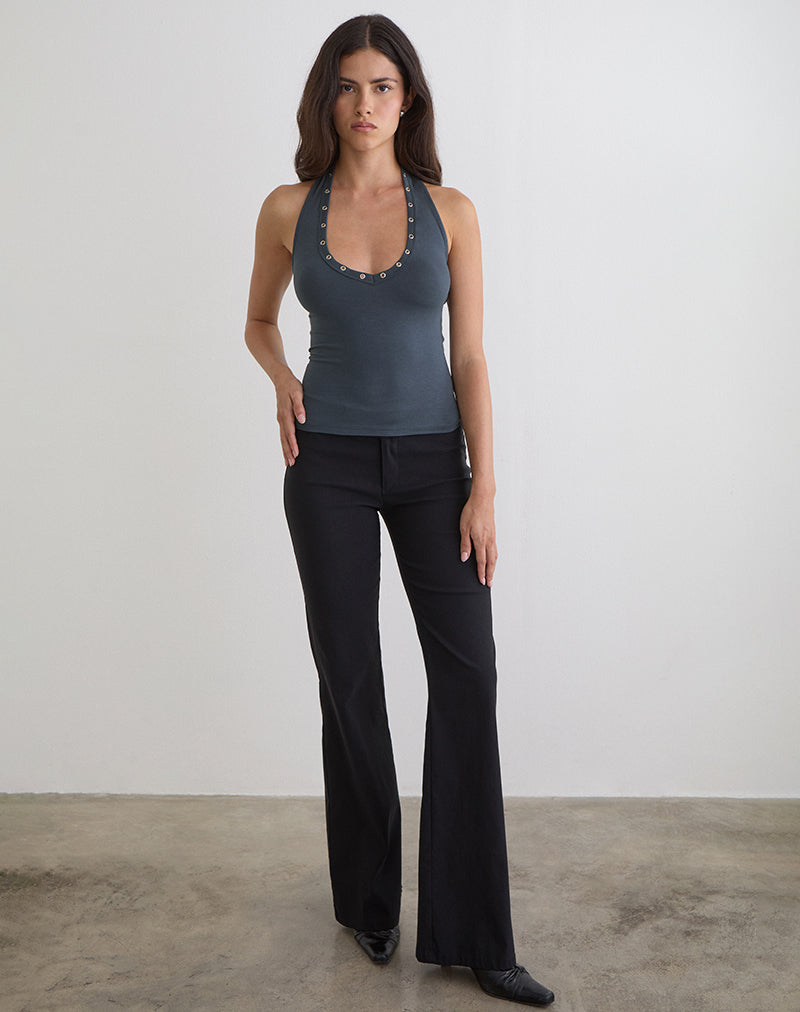 Jugo Halterneck Top in Ocean Storm with Eyelets