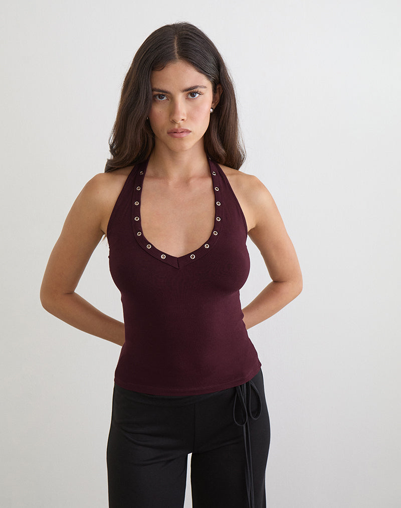 Jugo Halterneck Top in Redwood with Eyelets
