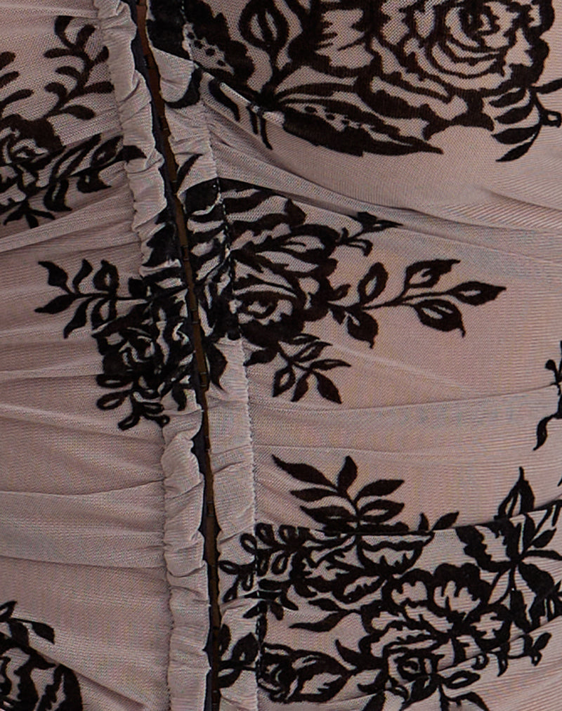 Jumah Top in Taupe Grey with Bold Floral Flock