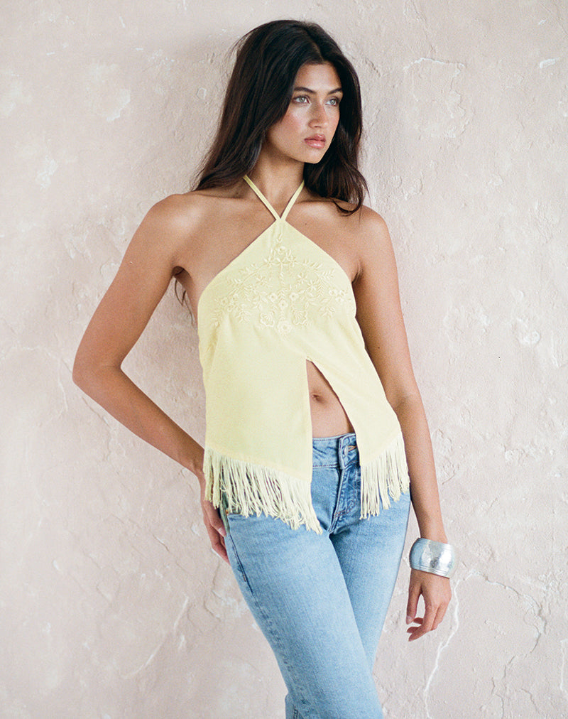 Junaya Top in Lemon with Vintage Bloom Embroidery