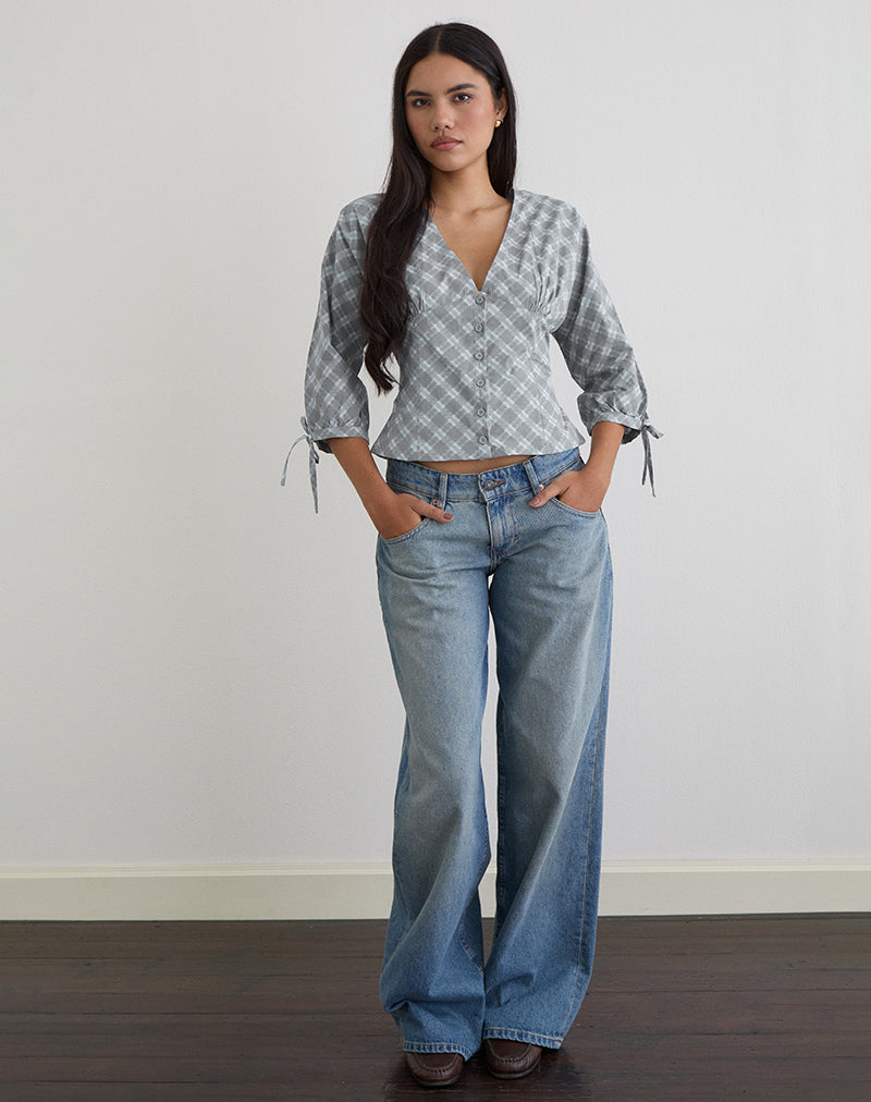 Kadeka Shirt in Poplin Oblique Check Grey