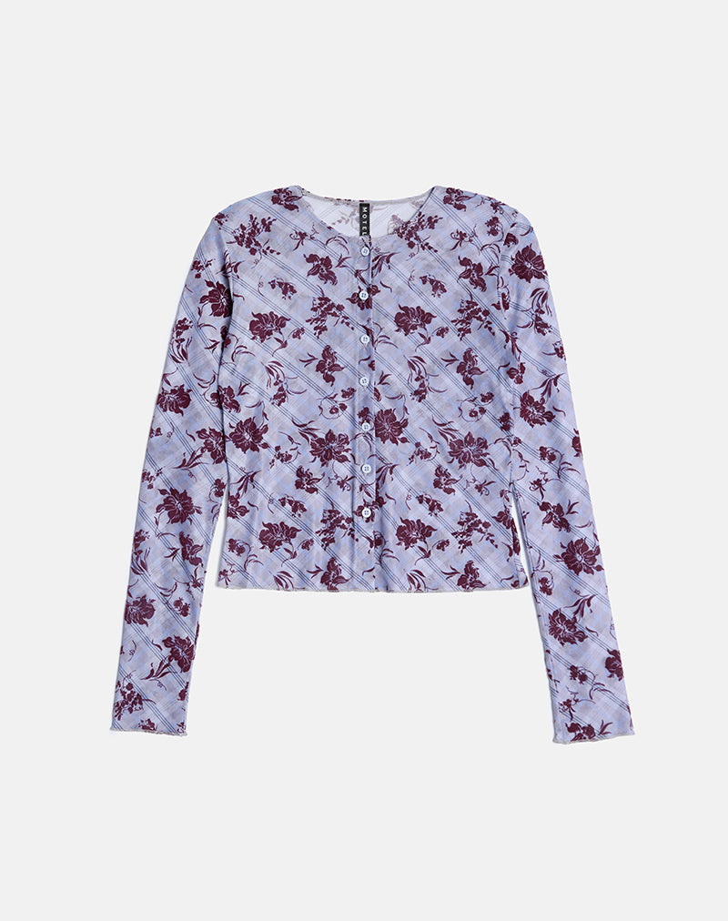 Kahula Top in Lotus Flock Check Lavender