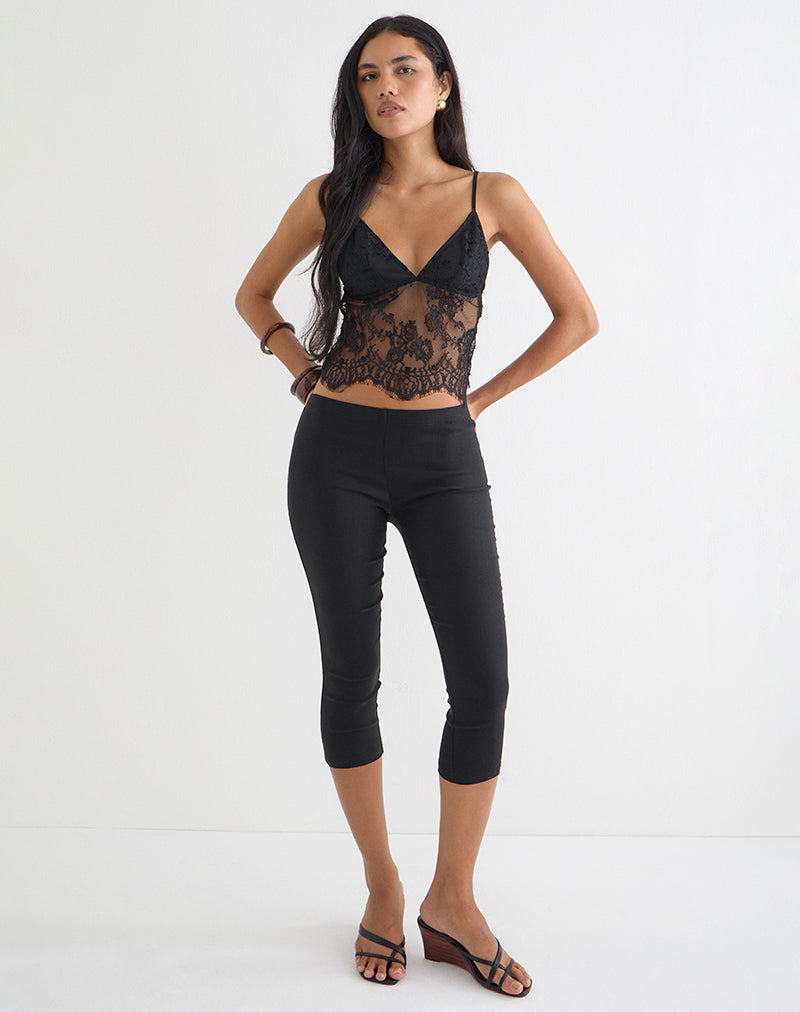 Kaika Plunge Cami Top in Eyelash Lace Black