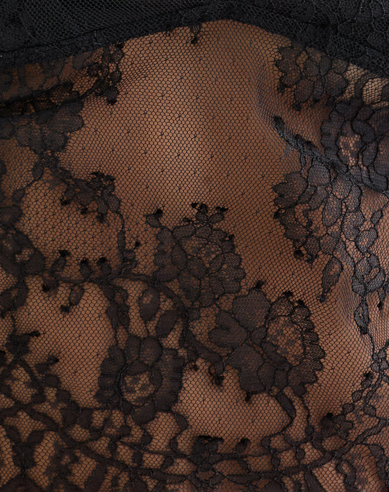 Kaika Plunge Cami Top in Eyelash Lace Black