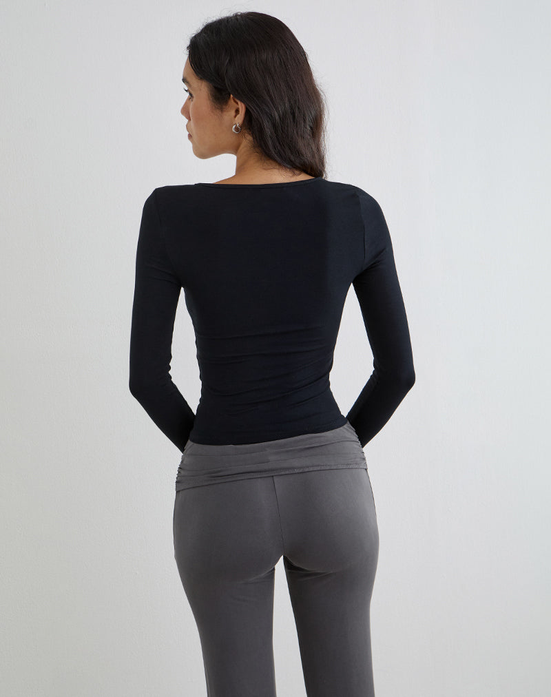 Kalais Long Sleeve Twisted Neckline Top in Black