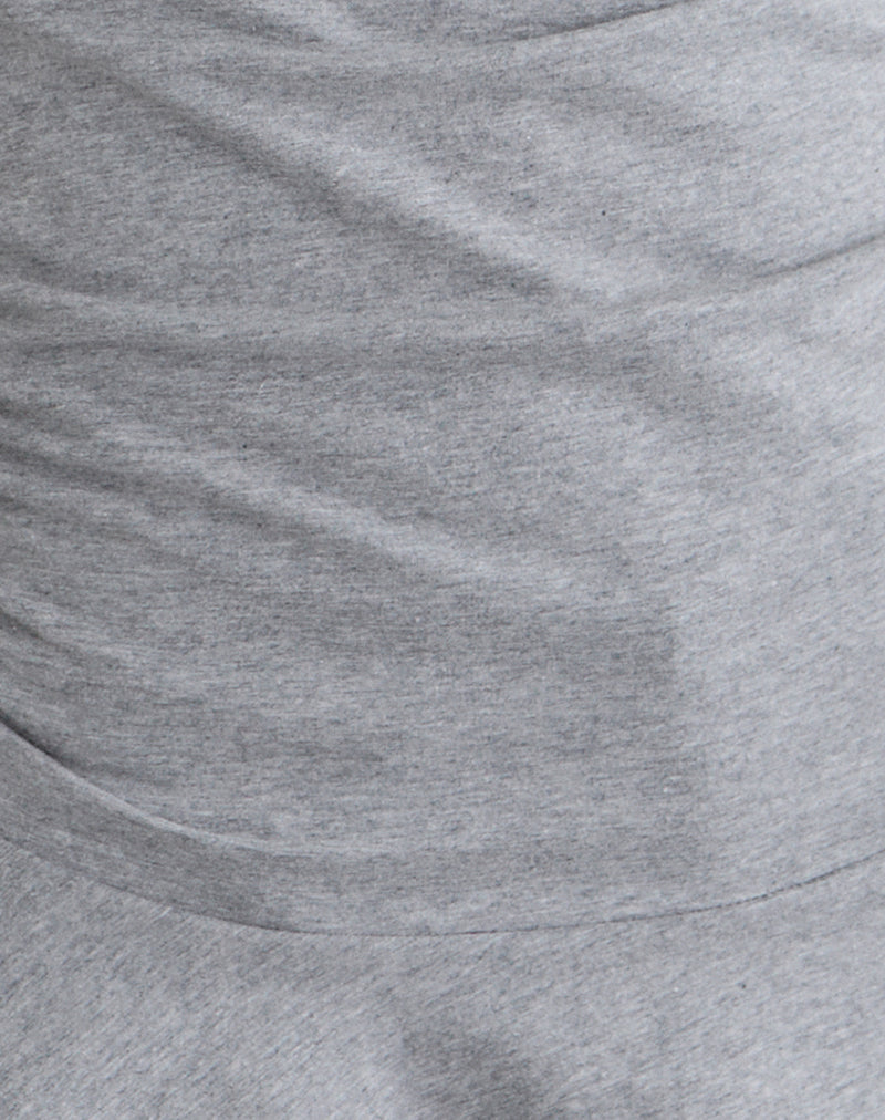Kanao Bardot Frill Top in Grey Marl