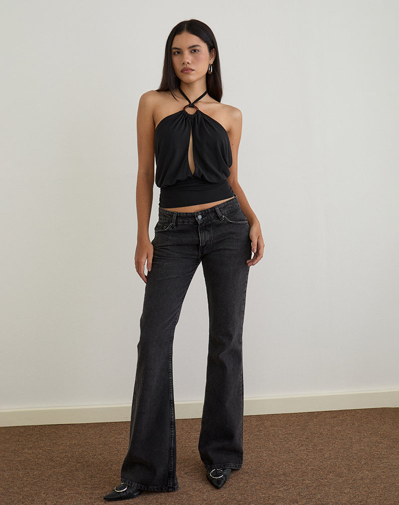 Karise Plunge Top in Cupro Black