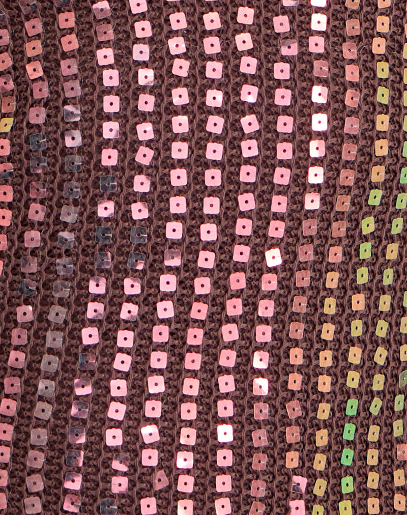 Kelabu Halterneck Top in Sequin Knit Dark Brown