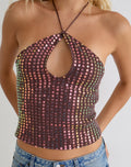 Kelabu Halterneck Top in Sequin Knit Dark Brown