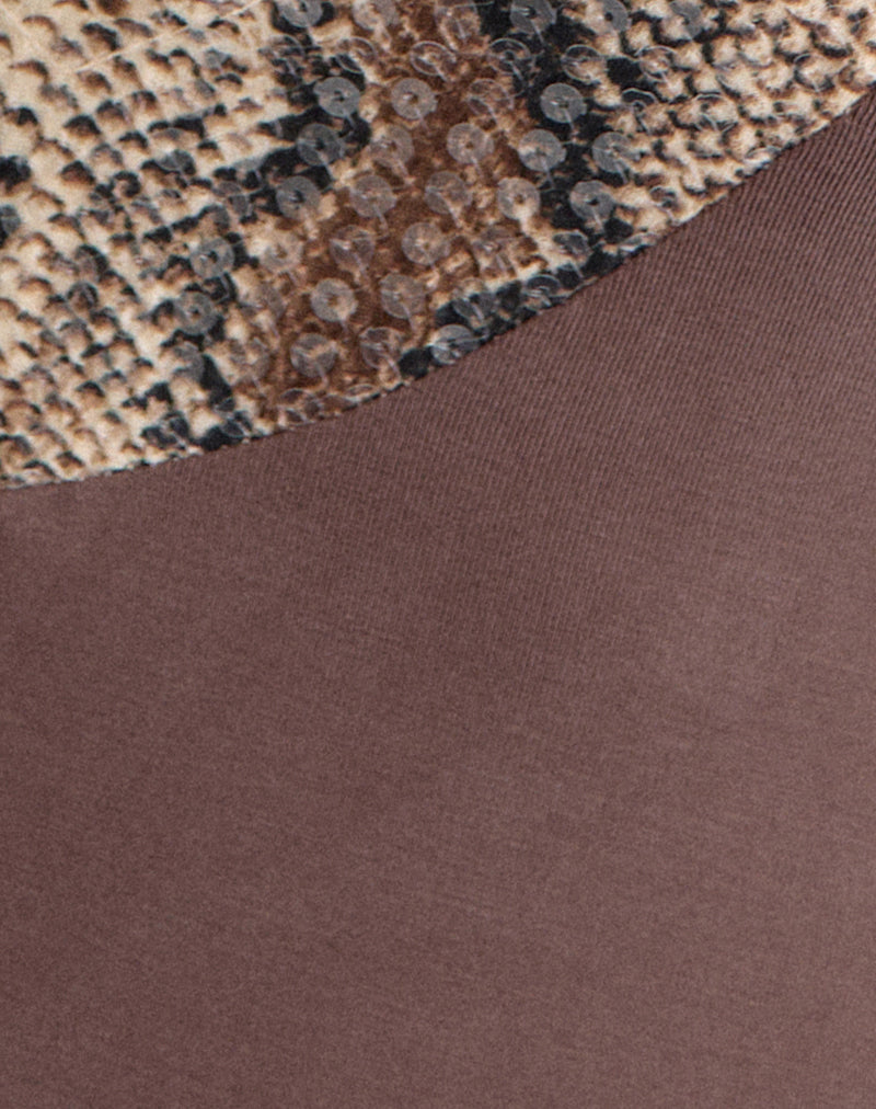 Kiara Top in Cupro Brown with Sequin Snake Trim