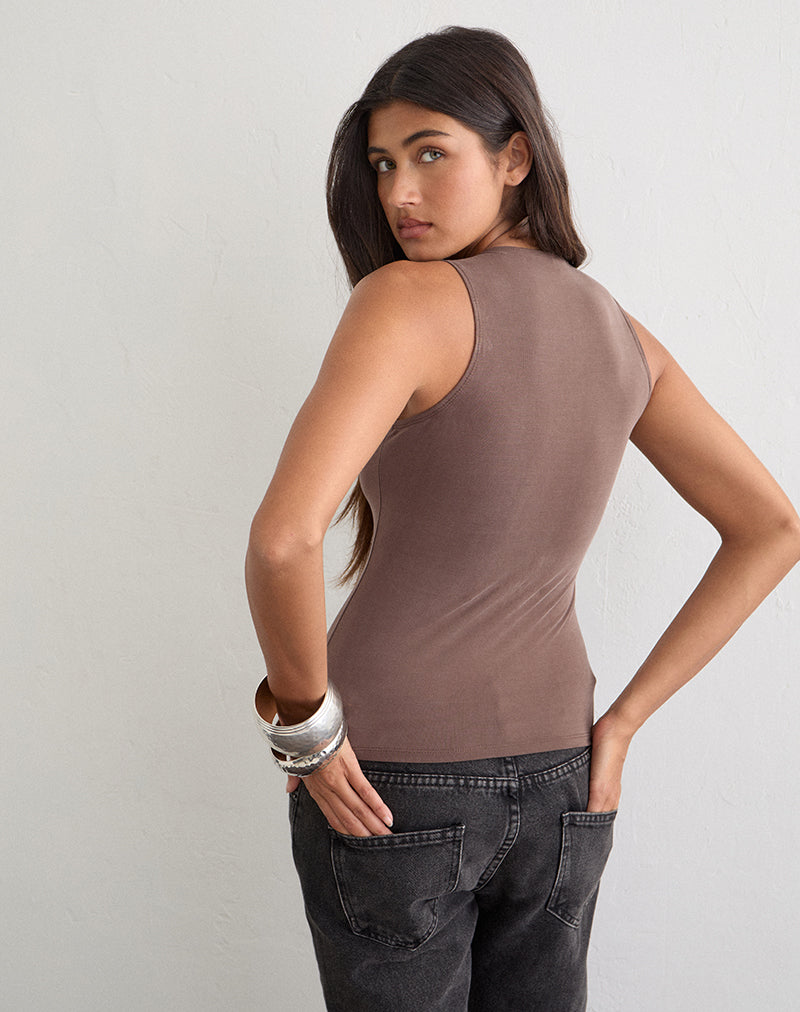 Kiara Top in Cupro Brown with Sequin Snake Trim