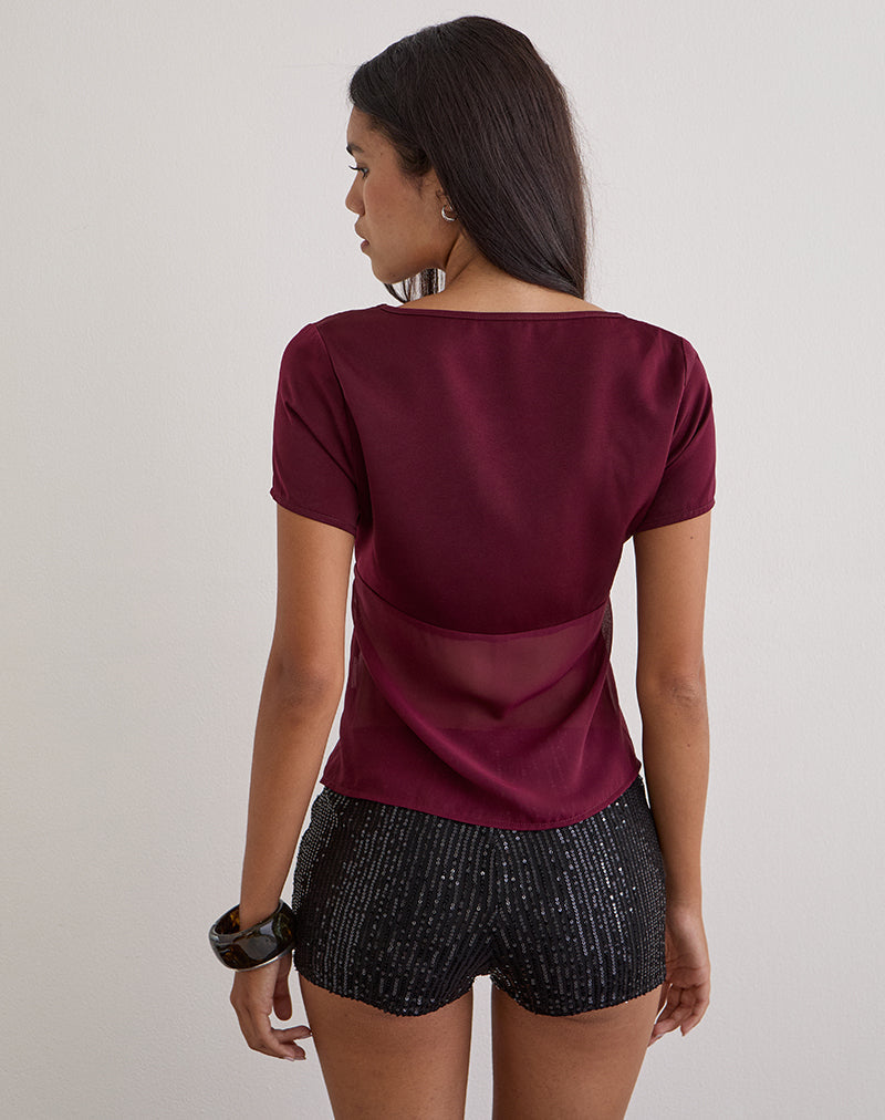 Kilu Top in Satin Chiffon Burgundy