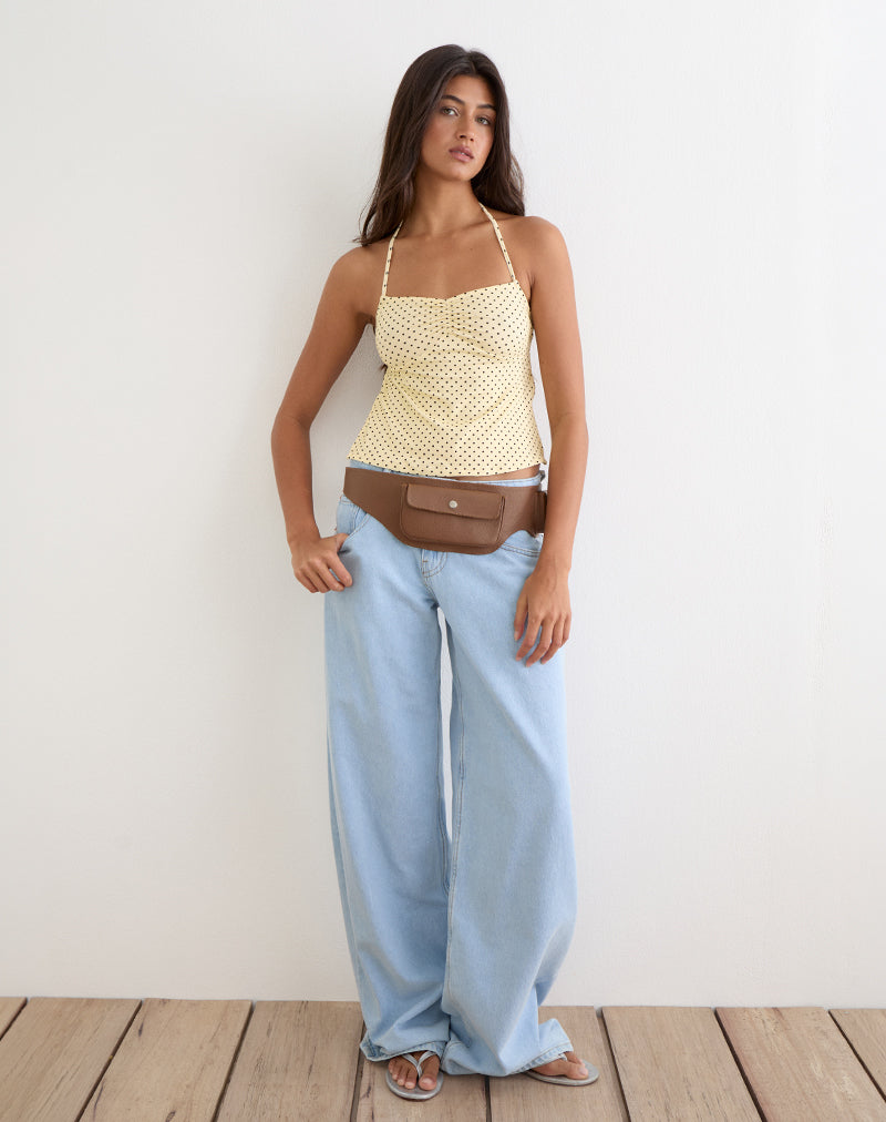 Kindos Halter Top in Butter Yellow with Micro Polka Dots