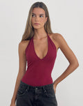 Kitty Deep Plunge Bodysuit in Burgundy