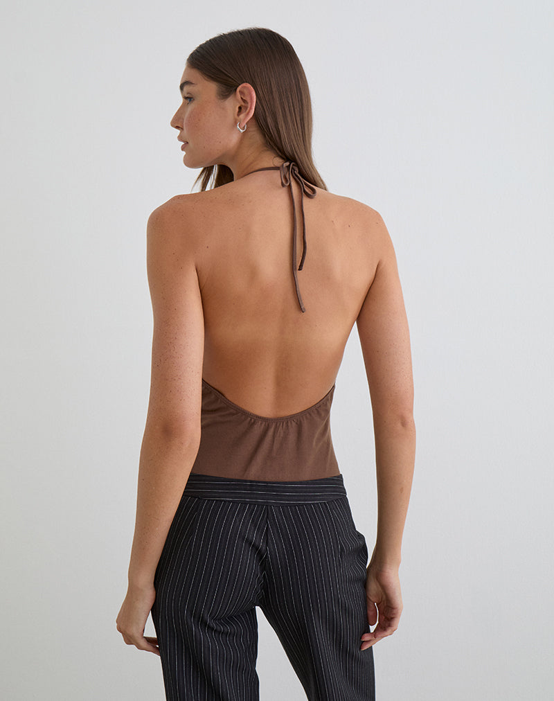 Kitty Deep Plunge Bodysuit in Cocoa