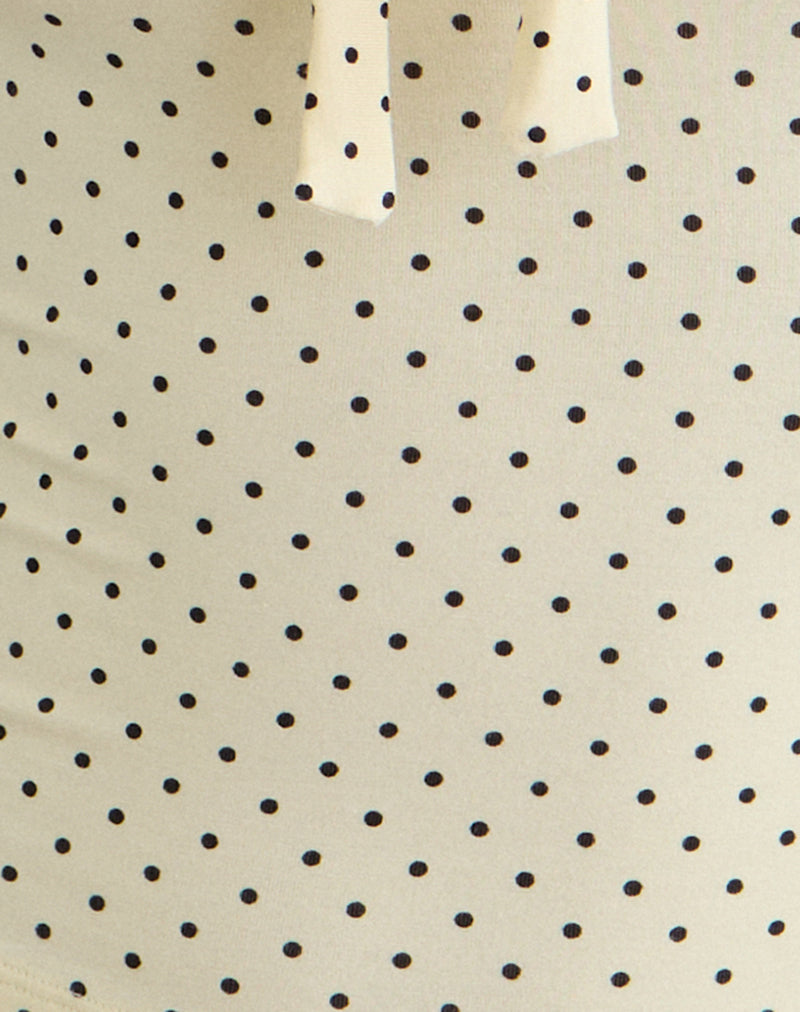 Kline Long Sleeve Tie Front Top in Rayon Jersey Micro Polka Cream