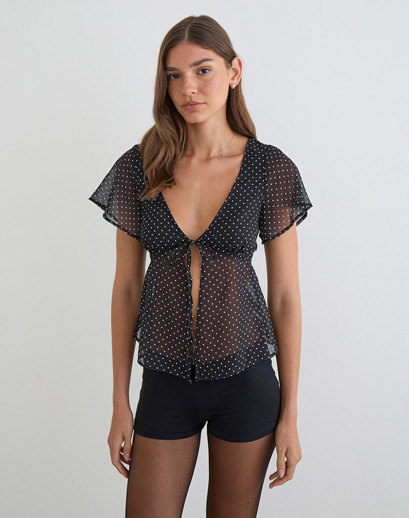 Kota Chiffon Blouse in Black with Micro Polka Print