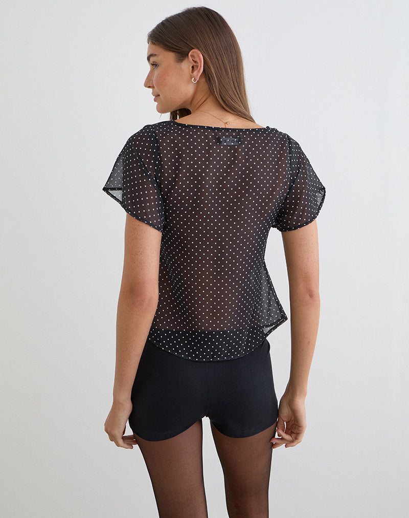 Kota Chiffon Blouse in Black with Micro Polka Print