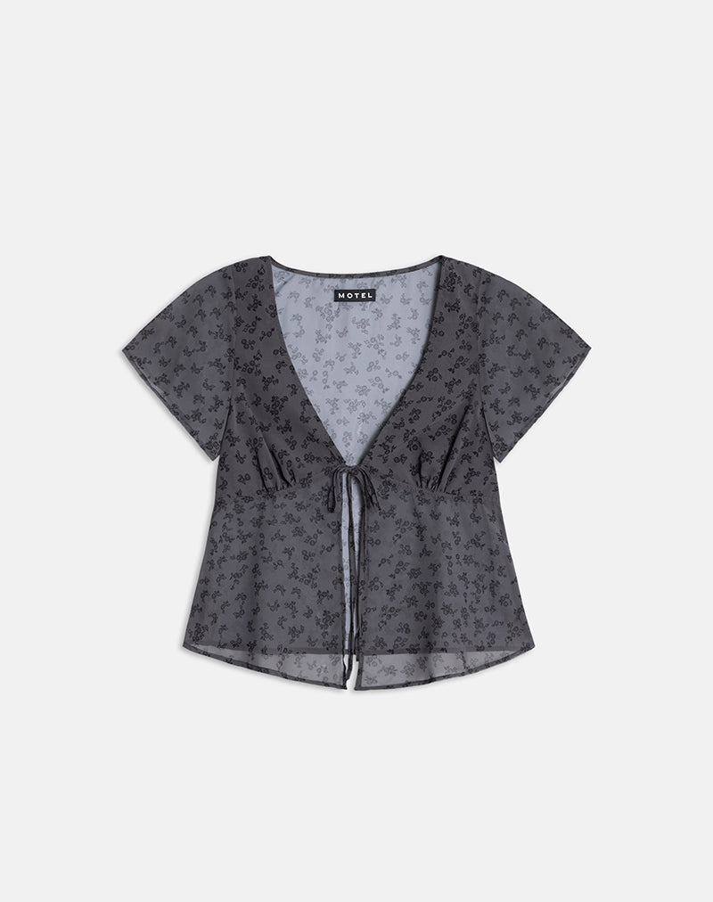 Kota Chiffon Blouse in Minimal Flower Dark Grey