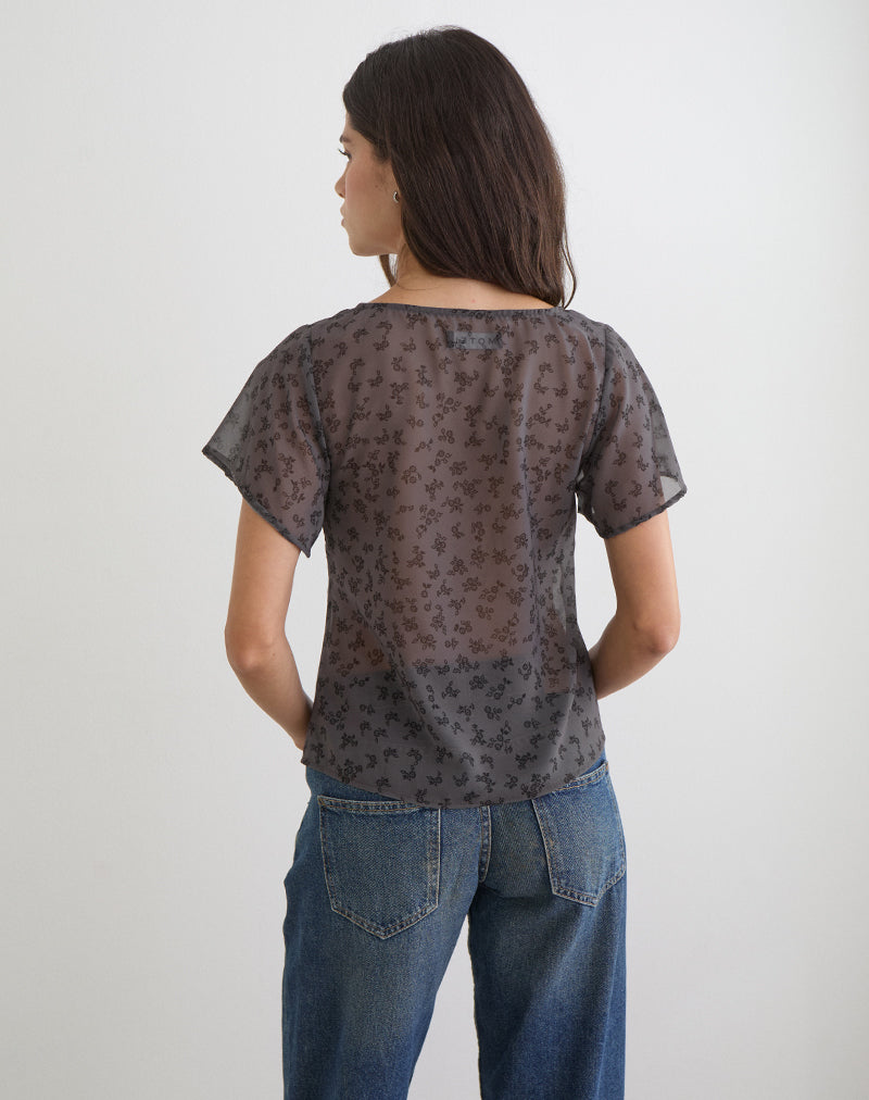 Kota Chiffon Blouse in Minimal Flower Dark Grey