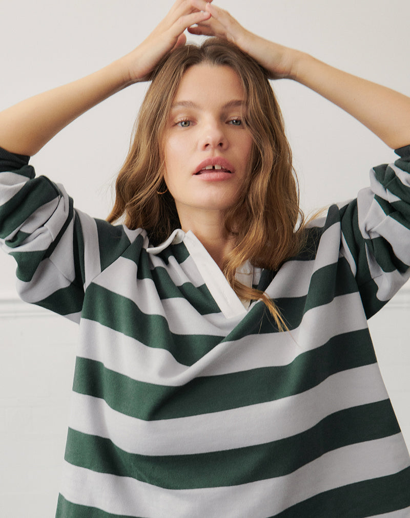 Kumara Rugby Shirt in Green. Khaki and White