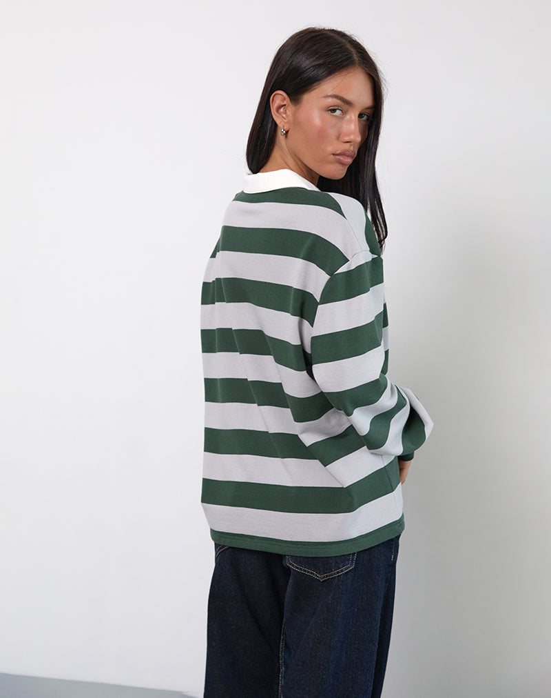 Kumara Rugby Shirt in Green. Khaki and White