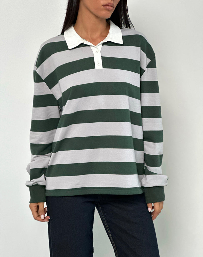 Kumara Rugby Shirt in Green. Khaki and White