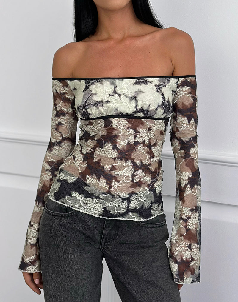 Laluna Top in Silhouette Leaf Ivory Black