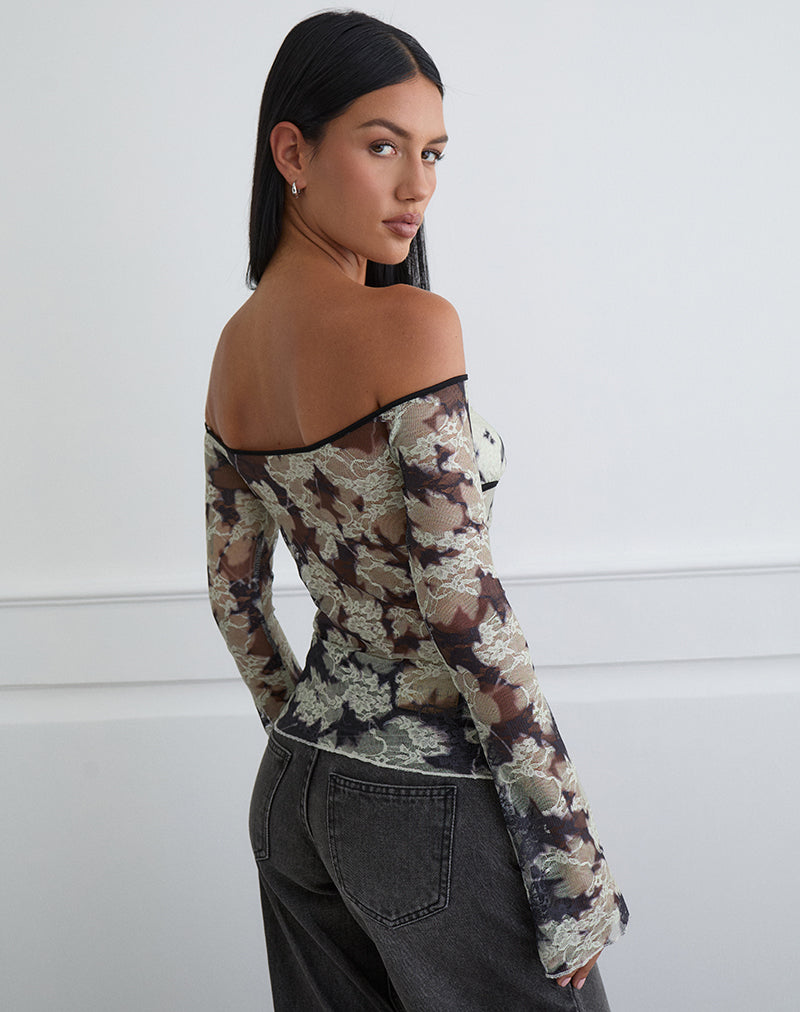 Laluna Top in Silhouette Leaf Ivory Black