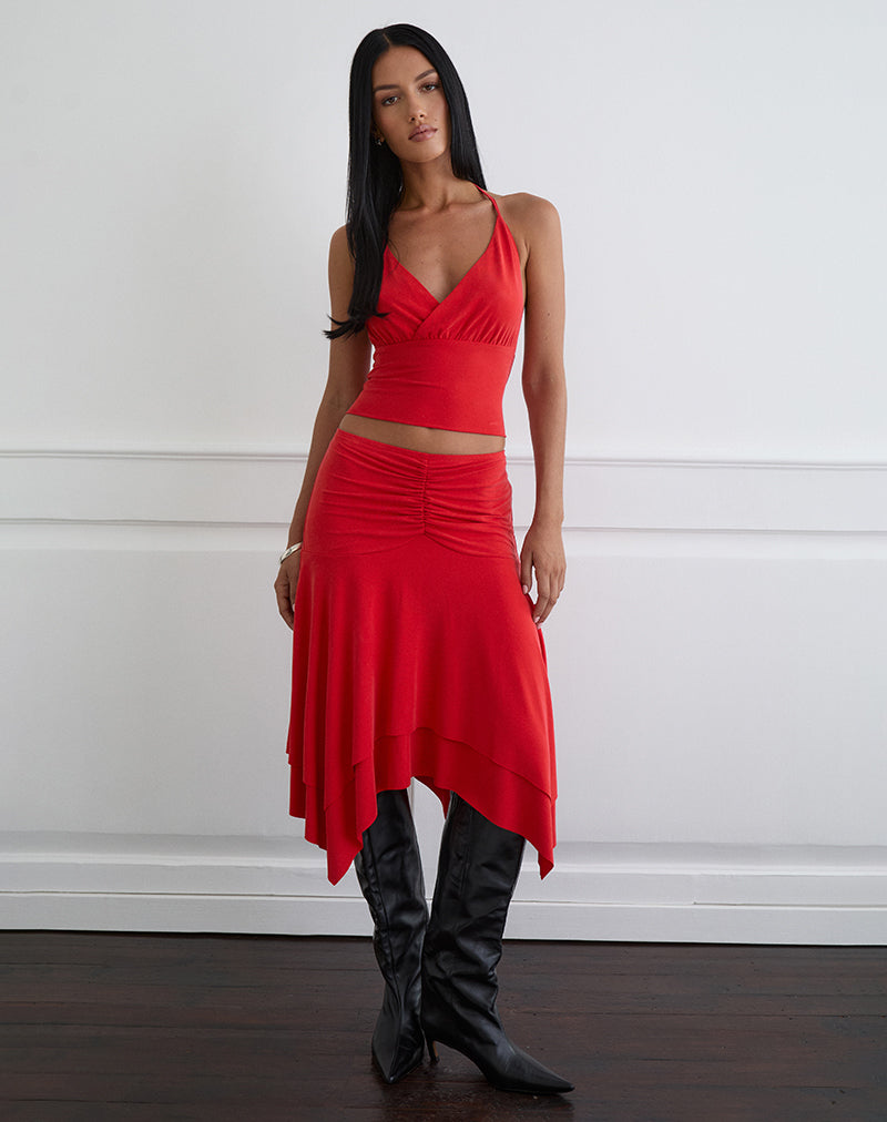 Lanthe Deep Plunge Top in Cupro Red