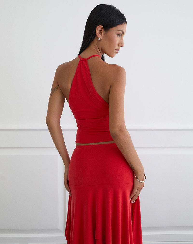 Lanthe Deep Plunge Top in Cupro Red