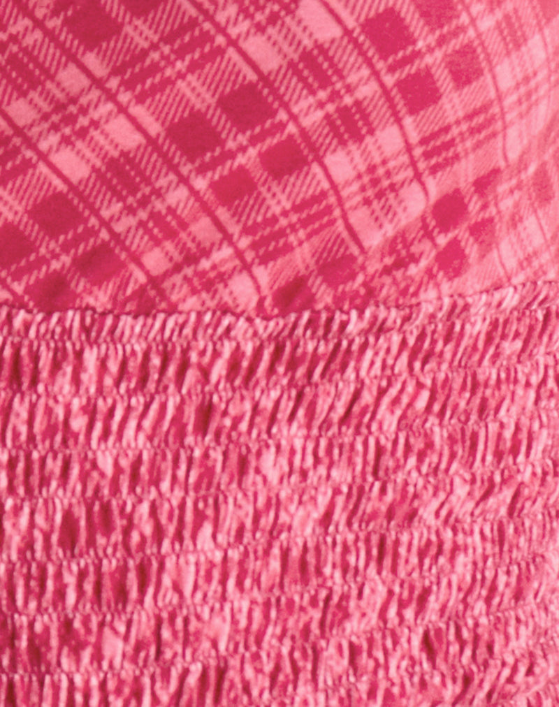 Lantia Shirred Top in Tilted Check Pink