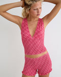 Lantia Shirred Top in Tilted Check Pink