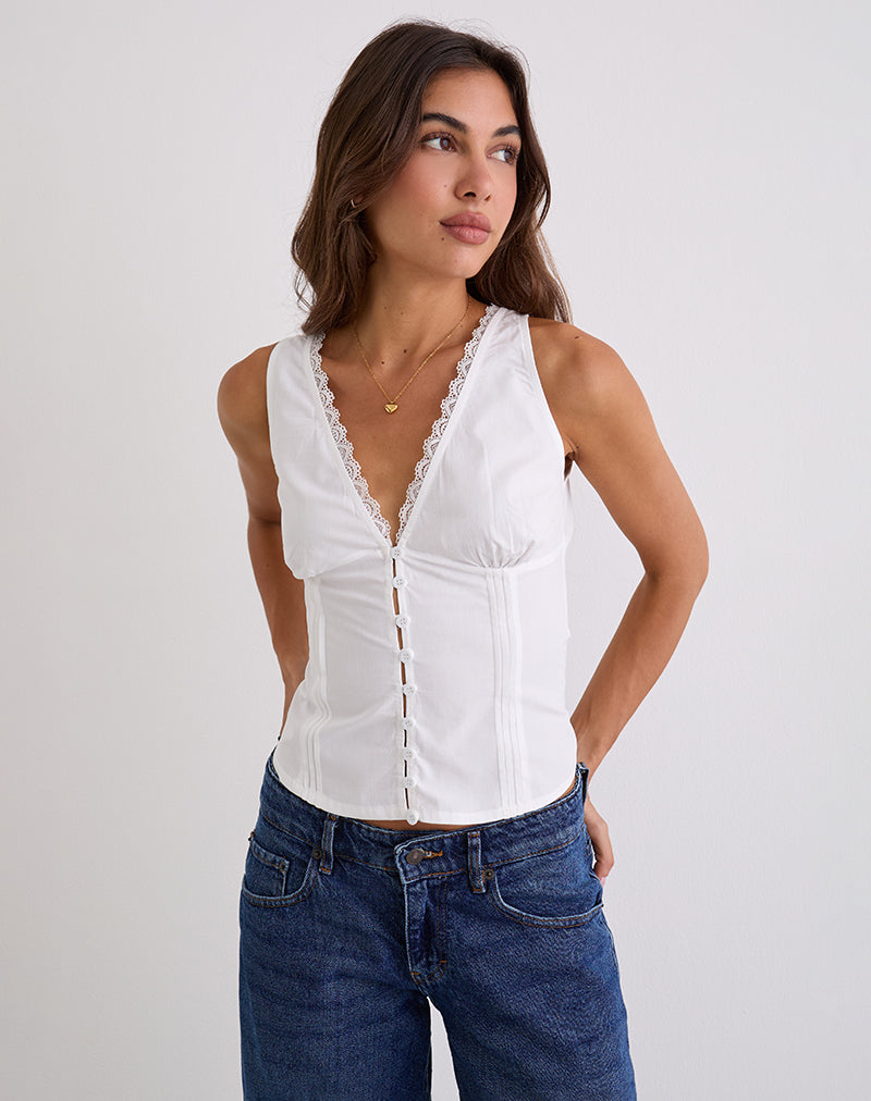Lasily V Neck Corset Top in White