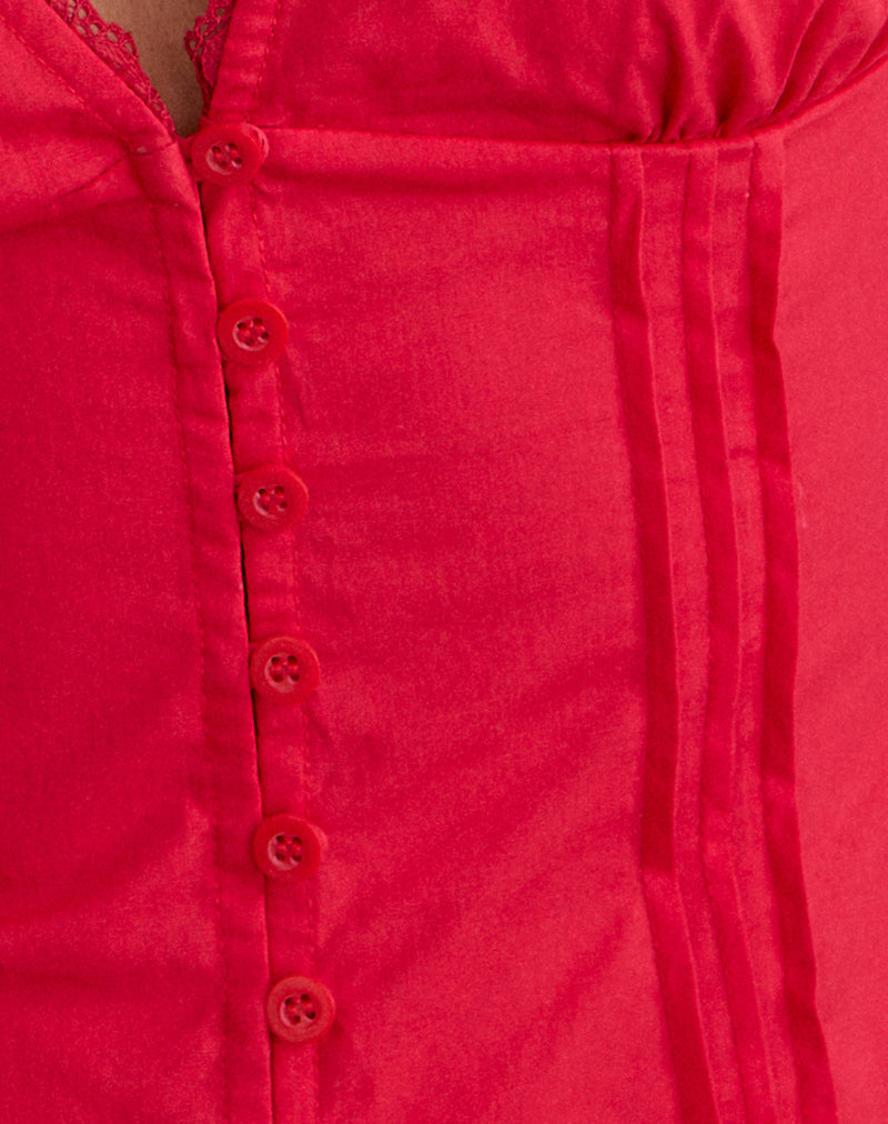 Lasily V Neck Corset Top in Poplin Scarlet Red
