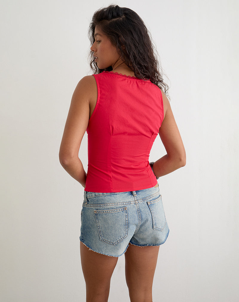 Lasily V Neck Corset Top in Poplin Scarlet Red