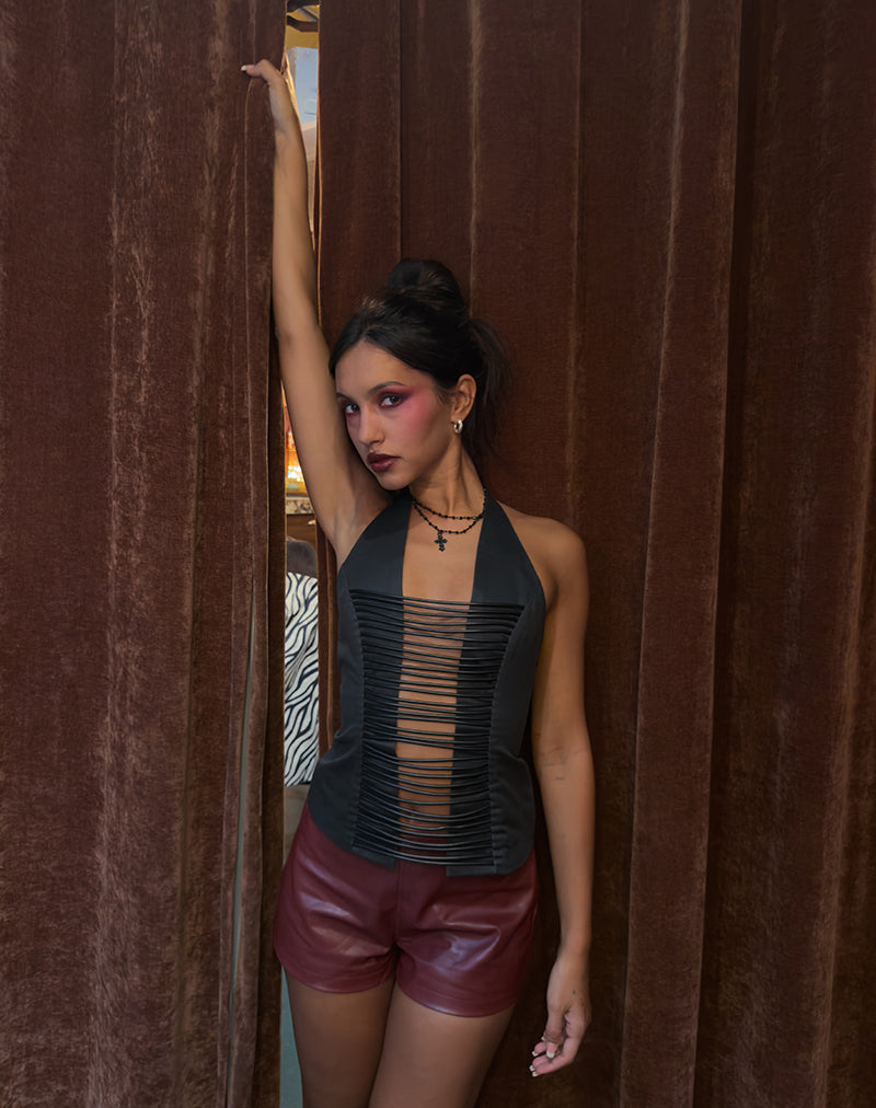 Laudya Top with Horizontal Straps in PU Black