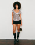 Lauren V Neck Top in Sequin Mauve