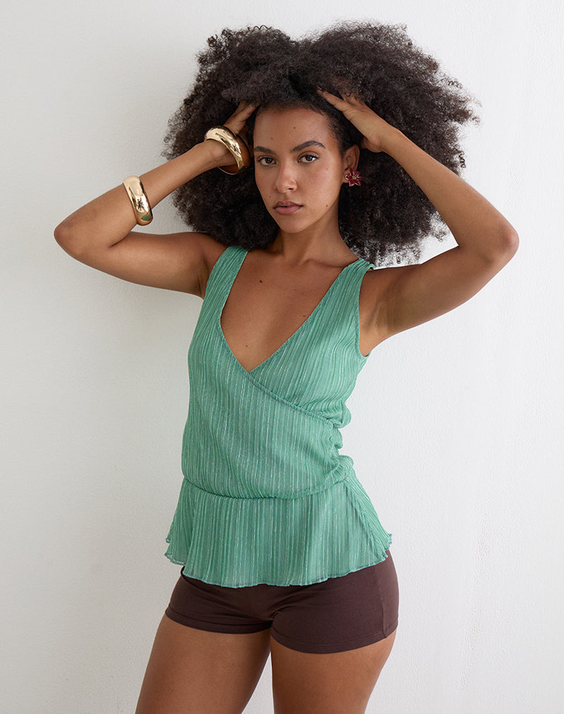 Layu Plunge Wrap Top in Plisse Turquoise