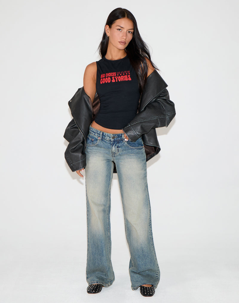 Leen Tank Top in Black with Bad Choices. Good Stories Graphic