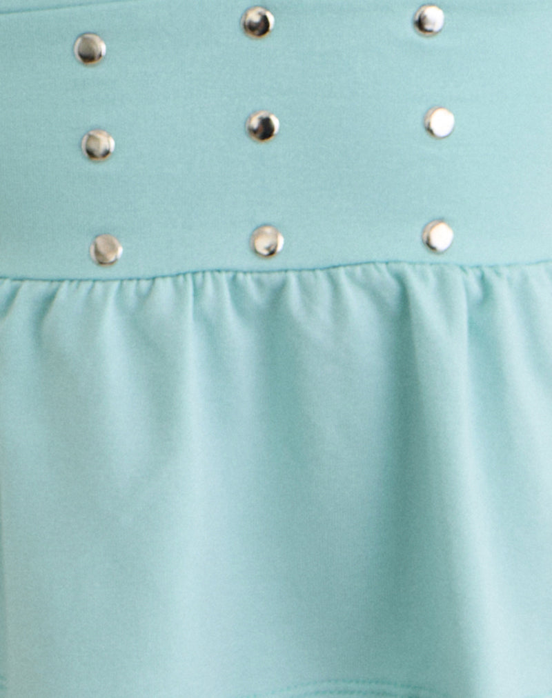 Leisma Frill Top in Jersey Aqua with Studs
