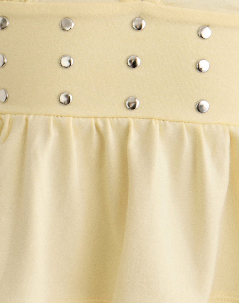 Leisma Frill Top in Jersey Lemon with Studs