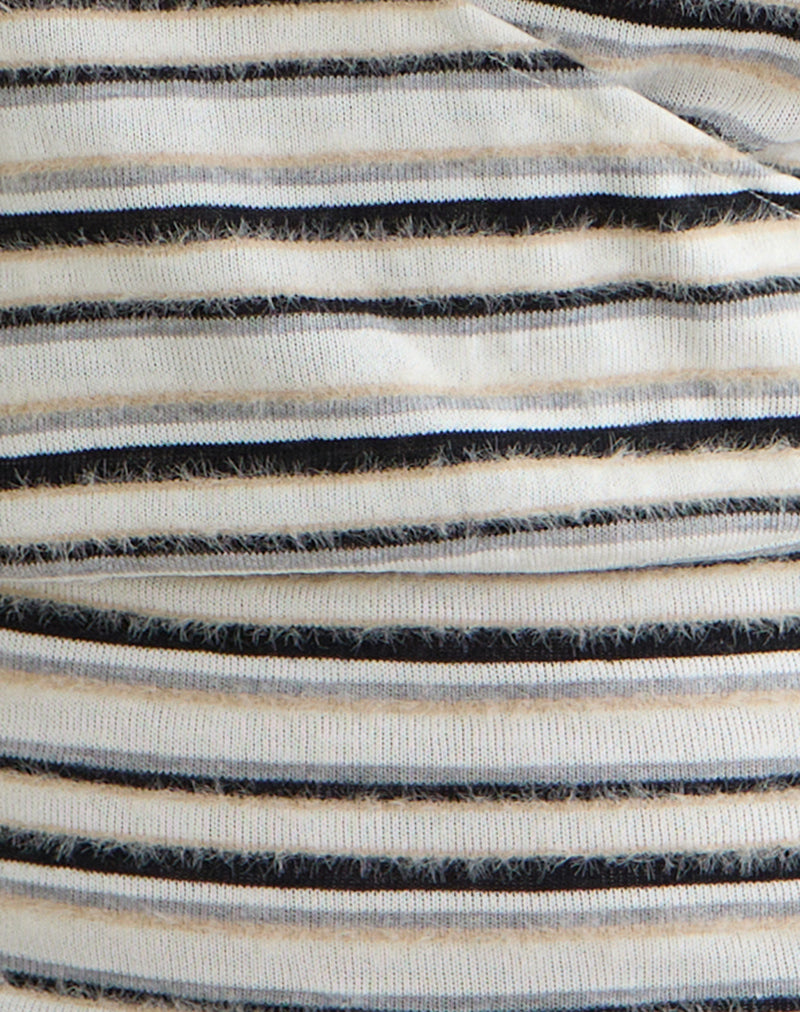 Lenice Top in Cream and Brown Striped Knit