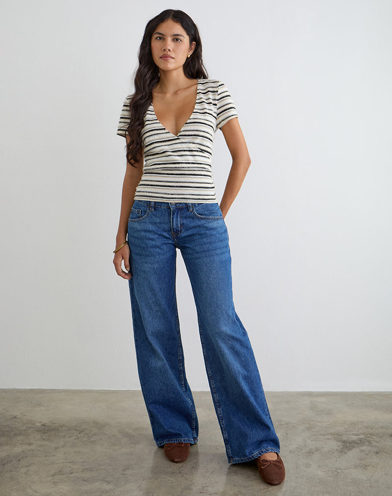 Lenice Top in Cream and Brown Striped Knit