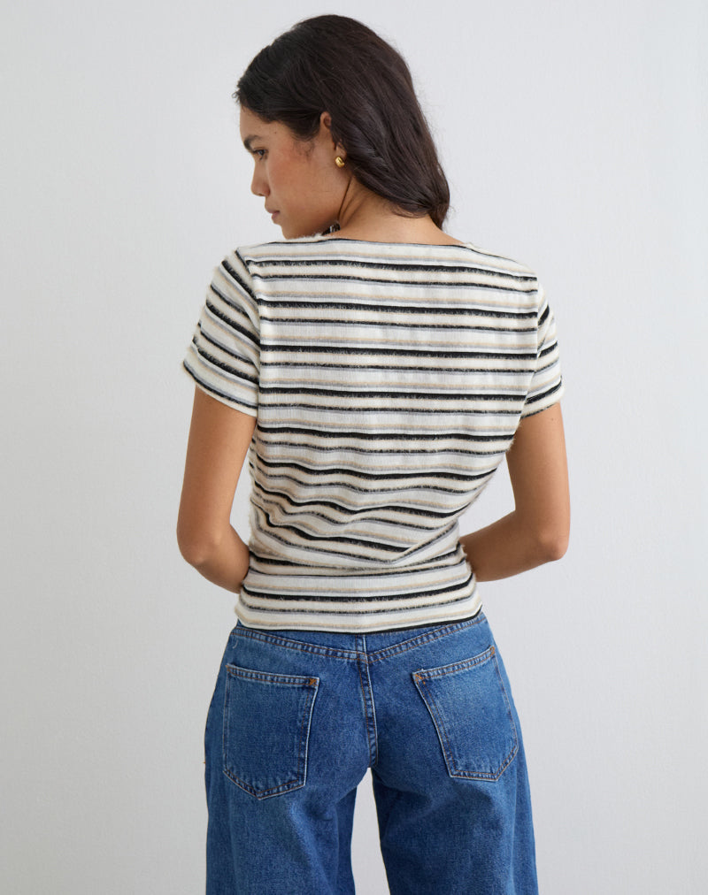 Lenice Top in Cream and Brown Striped Knit