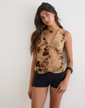 Lentera V-Neck Top in Floral Devore Beige